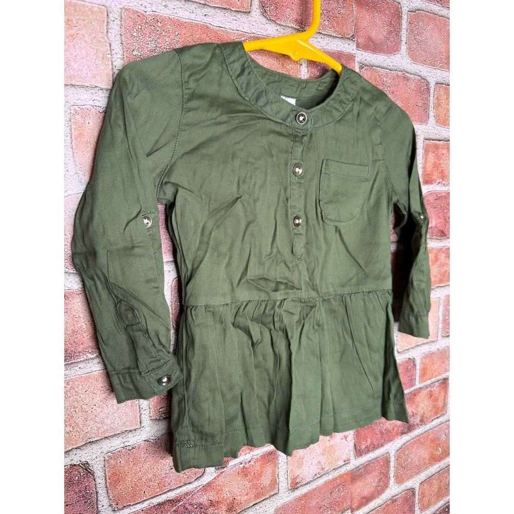 Carter's Baby Girl Olive Green Peplum Top Roll Tab Sleeve Shirt 18 Months